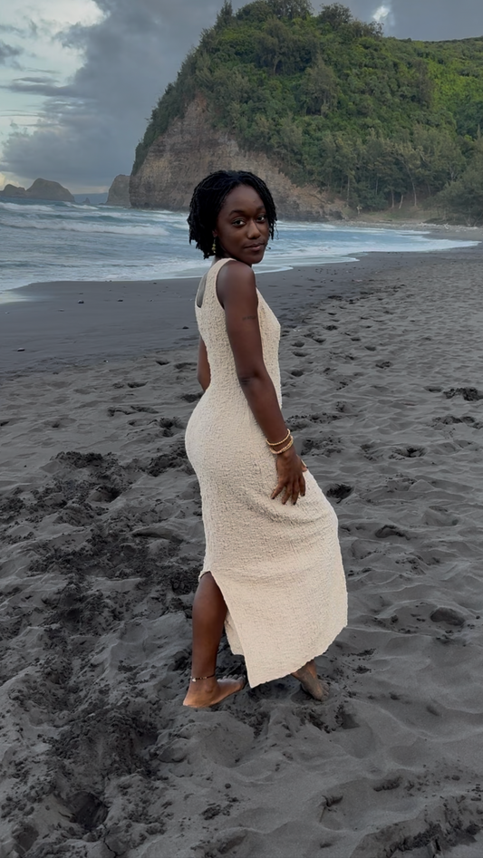 YOU HAD ME AT ALOHA (DREAMY CREAM) - MIDI DRESS