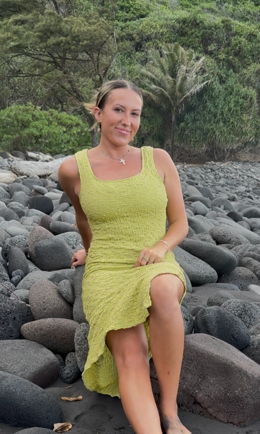 YOU HAD ME AT ALOHA (ZESTY LIME) - MIDI DRESS