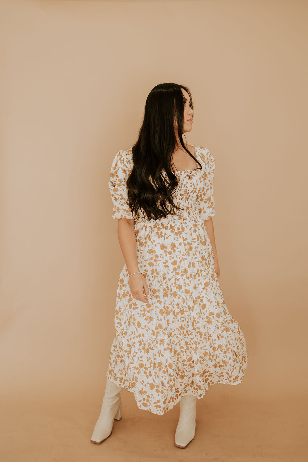 THE ORCHARD MIDI DRESS - IVORY / TAN